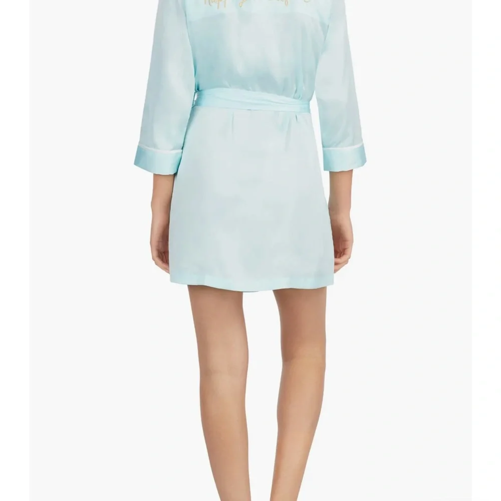 Kate Spade Aqua Robe with Gold Script “Happily Ever After”